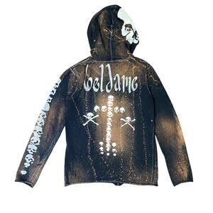 Gothic Cyber Grunge Bleach Dyed Airbrushed Custom Scull Zip Up Hoodie Unisex